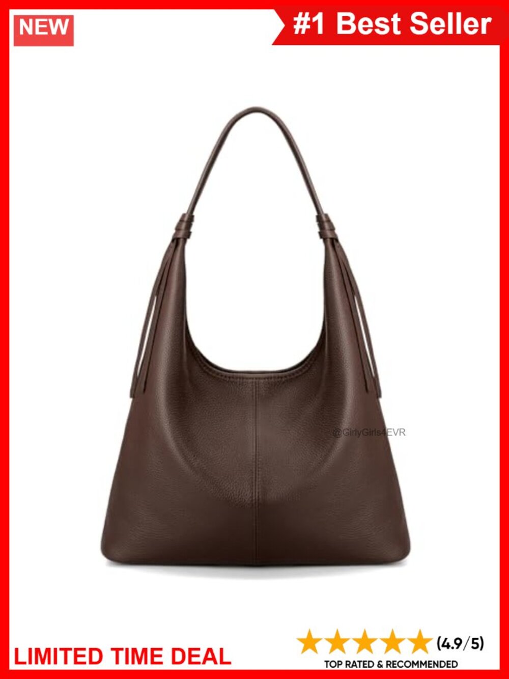 Genuine Leather Slouchy Hobo Bag Casual Pebble Pattern Top Grain Leather